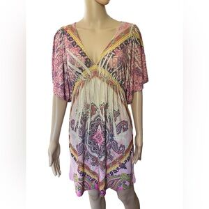 Volume One Vintage 90s Hippie Boho Eclectic Paisley Mandala Embellished Dress